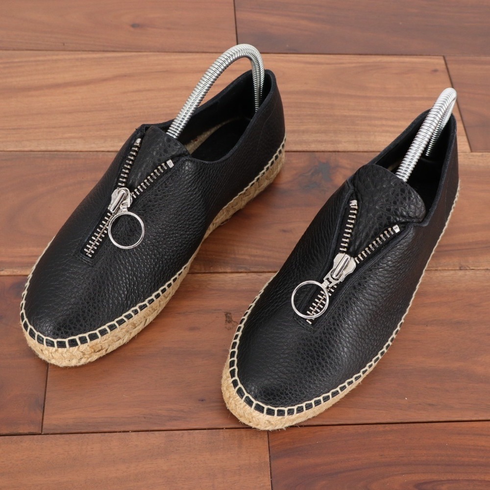 Alexander Wang Black Leather Zip Espadrille Flats‎ Size 39
